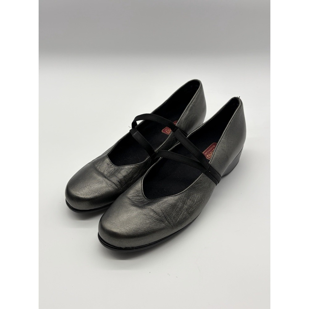 Munro Mary Jane Gunmetal Leather Elastic Straps Block Heel Shoes Size 11M